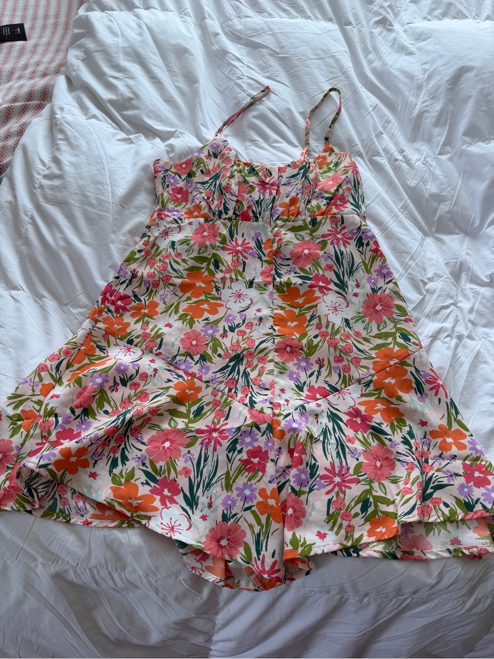 Love Tree Floral Pink Orange Green Strappy Romper